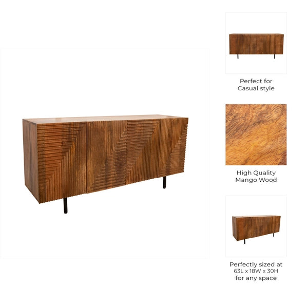 63" Geometric Mango Wood Storage Cabinet, Brown