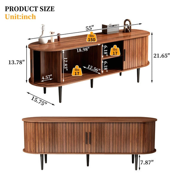 Modern TV Stand for 55 Inch TVs with Sliding Door, Living Room Entertainment Center