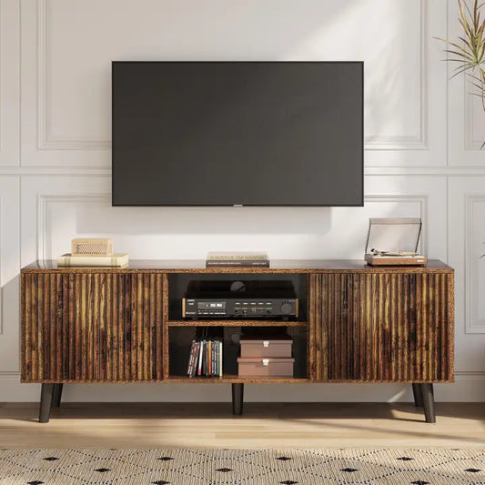 63" Brown Fluted TV Stand w/ Hidden Storage for Up to 70" TV