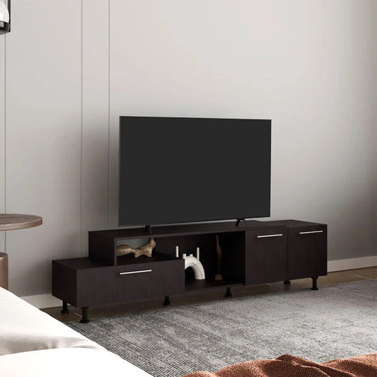 Living room with TV on black wooden TV stand