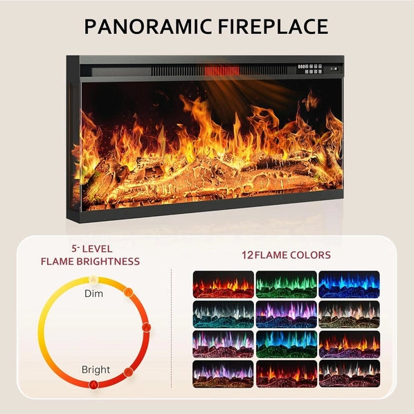 80 Inch Black Fireplace TV Stand with 3-Sided Glass Electric Fireplace & Storage