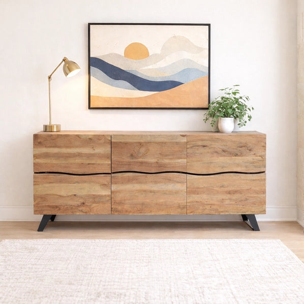 71" Acacia Wood TV Console and Sideboard with Iron Legs