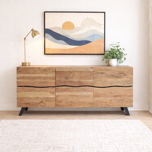 71" Acacia Wood TV Console and Sideboard with Iron Legs