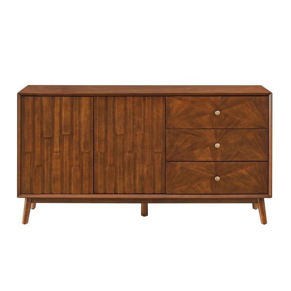 56 Inch Mid Century Modern TV Stand with Storage, Walnut Entertainment Center with 3 Drawers & 2 Doors for Living Room