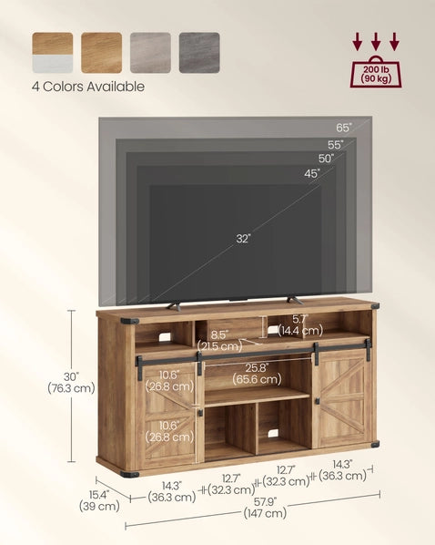 High TV Stand for TVs Up to 75” – Brown Wood Entertainment Center