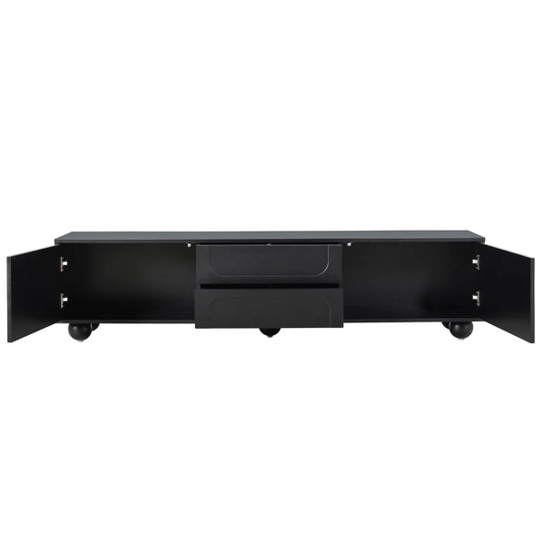 Modern Black TV Cabinet with Arched Doors, 2 Drawers & Iron Legs, Fits TVs Up to 75"