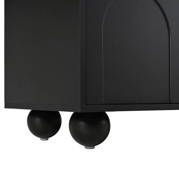 Modern Black TV Cabinet with Arched Doors, 2 Drawers & Iron Legs, Fits TVs Up to 75"