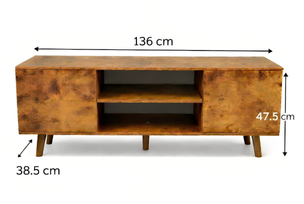 53 Inch Rustic Wood TV Stand with Open Shelves & Storage Cabinet, TV Console for Living Room & Bedroom