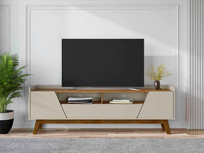 Malmo Modern TV Stand for 70 Inch TVs, 2 Drawer Entertainment Center, Beige/Brown