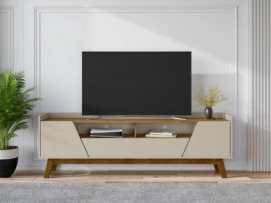 Malmo Modern TV Stand for 70 Inch TVs, 2 Drawer Entertainment Center, Beige/Brown
