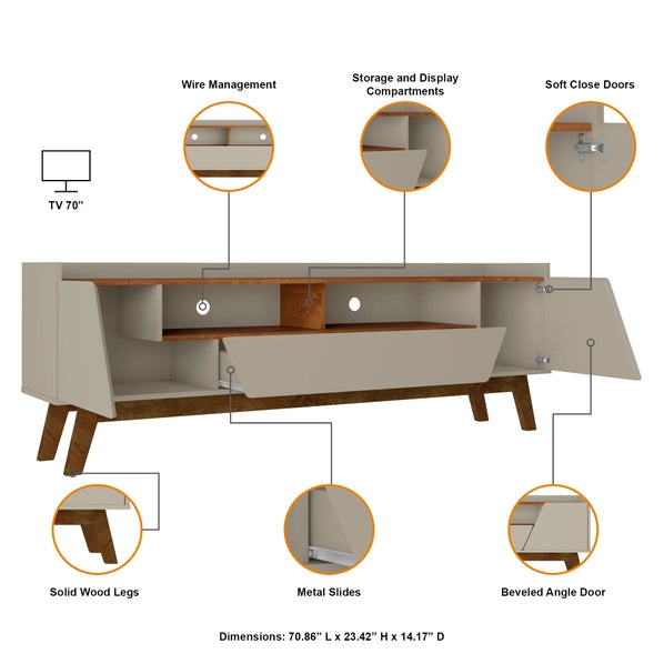 Malmo Modern TV Stand for 70 Inch TVs, 2 Drawer Entertainment Center, Beige/Brown