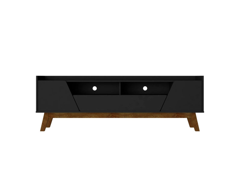 Malmo Modern TV Stand for 70 Inch TVs, 2 Door Media Console with Drawer, Black/Brown