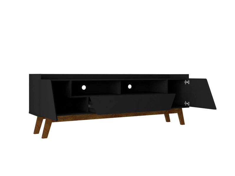 Malmo Modern TV Stand for 70 Inch TVs, 2 Door Media Console with Drawer, Black/Brown