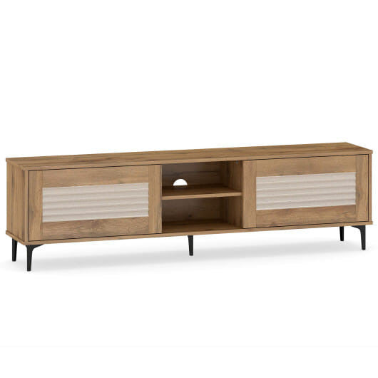 TV Stand for TVs Up to 70 Inch, Oak Wave Fluted Entertainment Center with Storage Cabinets, Modern Wood Media Console for Living Room