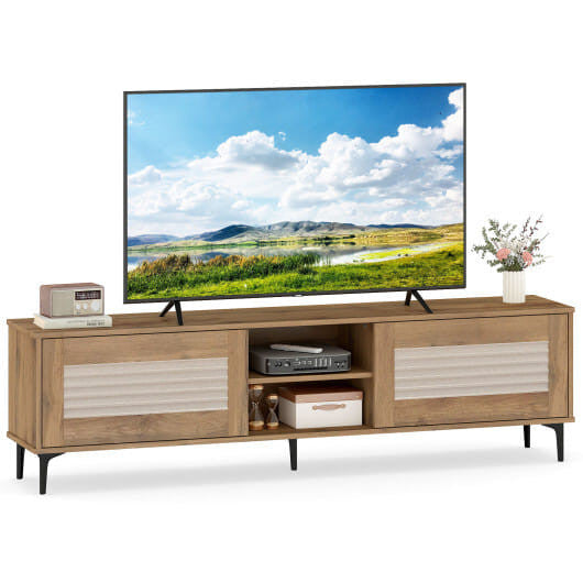 TV Stand for TVs Up to 70 Inch, Oak Wave Fluted Entertainment Center with Storage Cabinets, Modern Wood Media Console for Living Room