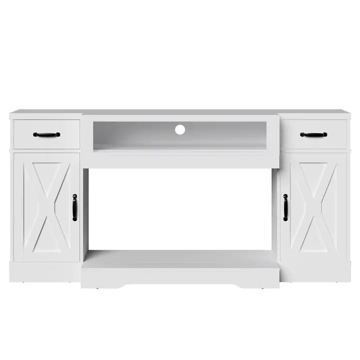 Rustic Farmhouse TV Console for 75 Inch TVs, Wood Media Stand with Storage Cabinets