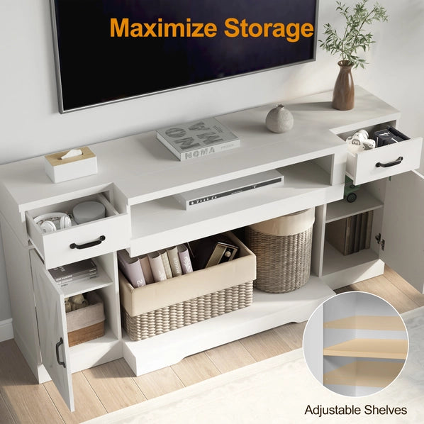 Rustic Farmhouse TV Console for 75 Inch TVs, Wood Media Stand with Storage Cabinets