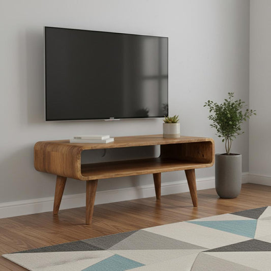 26" Solid Mango Wood TV Stand – Brown Open Shelf Media Console