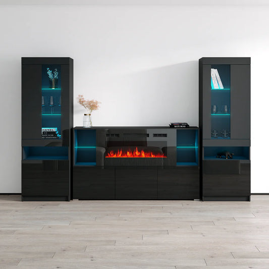 Komi 03 Floating Fireplace TV Stand, Contemporary Entertainment Center with LED Lighting