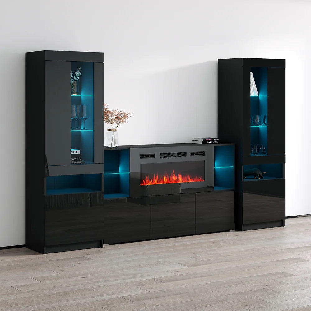 Komi 03 Floating Fireplace TV Stand, Contemporary Entertainment Center with LED Lighting