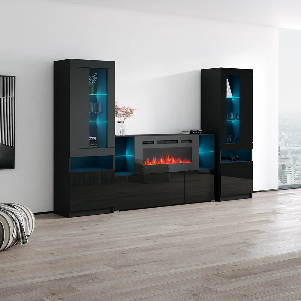 Komi 03 Floating Fireplace TV Stand, Contemporary Entertainment Center with LED Lighting