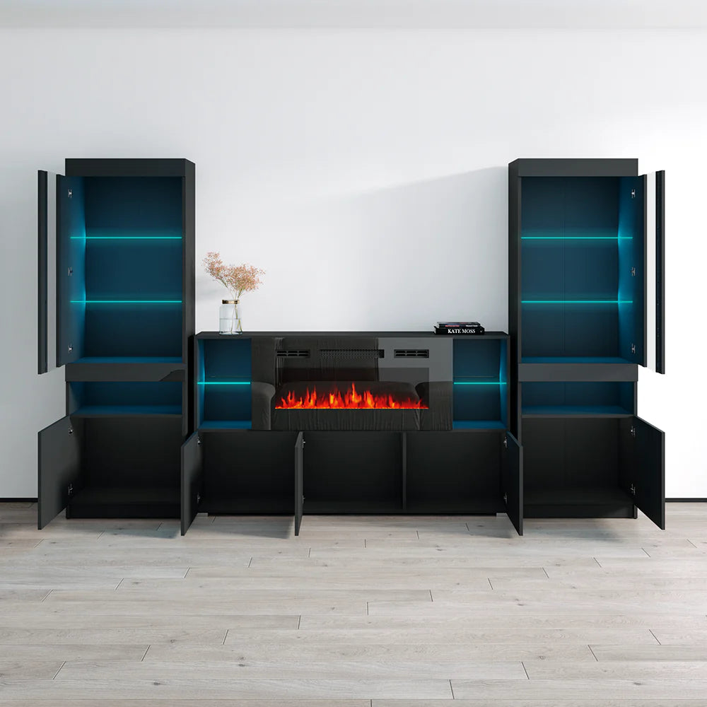 Komi 03 Floating Fireplace TV Stand, Contemporary Entertainment Center with LED Lighting