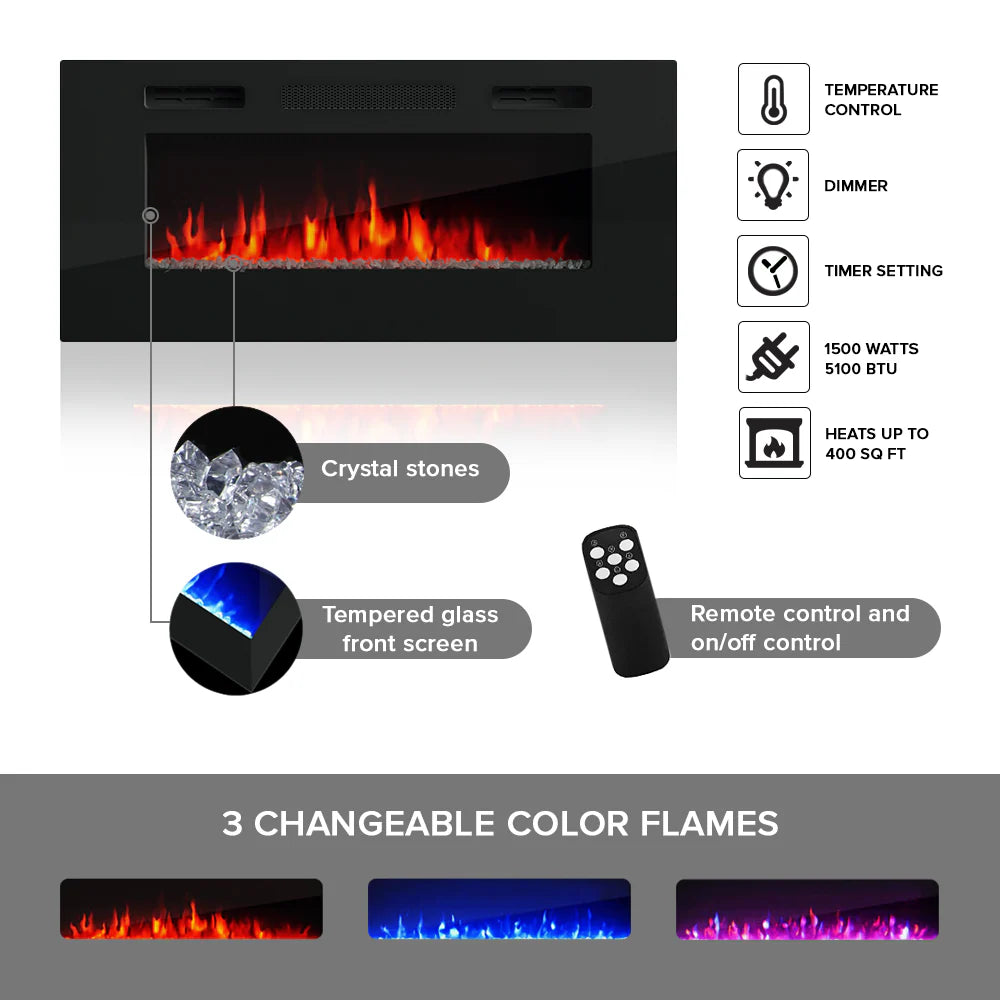 Komi 03 Floating Fireplace TV Stand, Contemporary Entertainment Center with LED Lighting