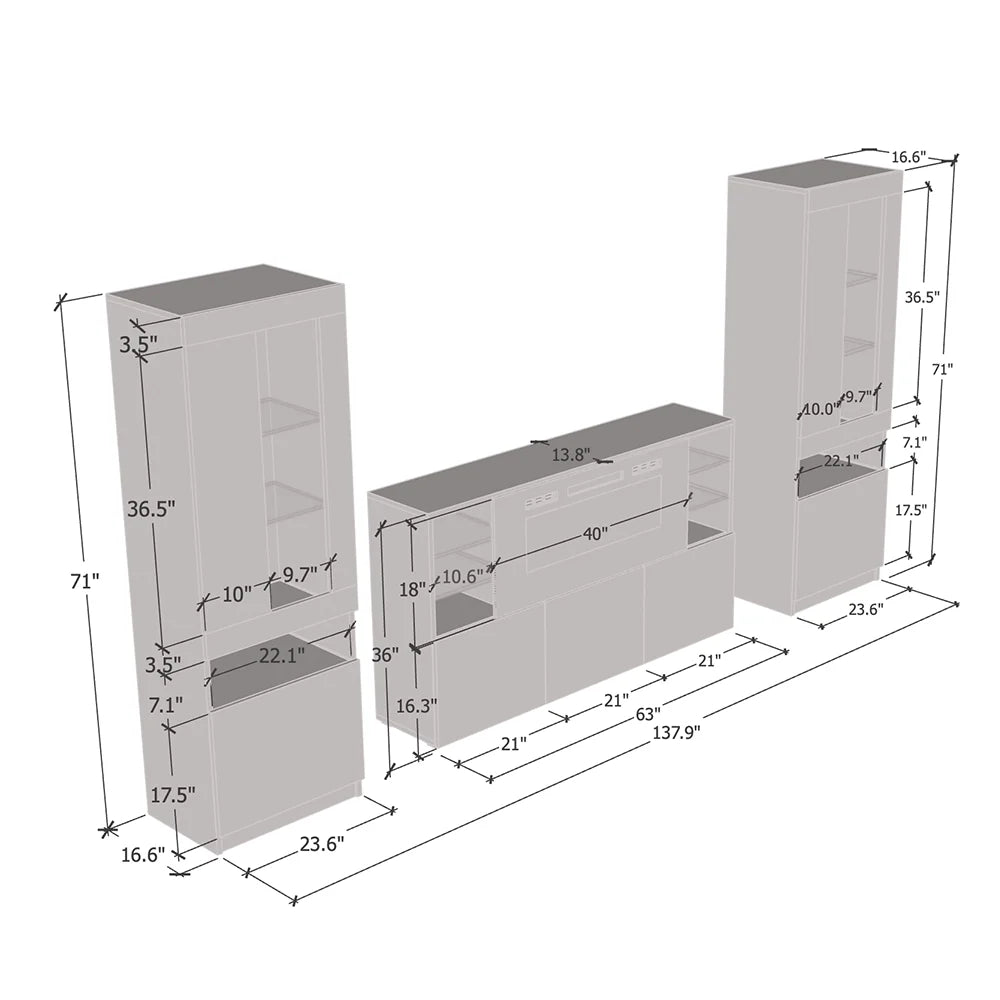 Komi 03 Floating Fireplace TV Stand, Contemporary Entertainment Center with LED Lighting