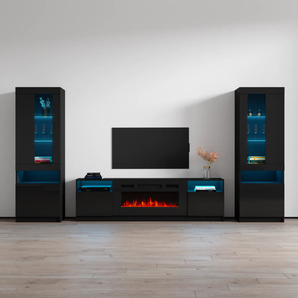 York 02 Electric Fireplace TV Stand, Modern Floating Media Console, Wall Mounted Entertainment Center