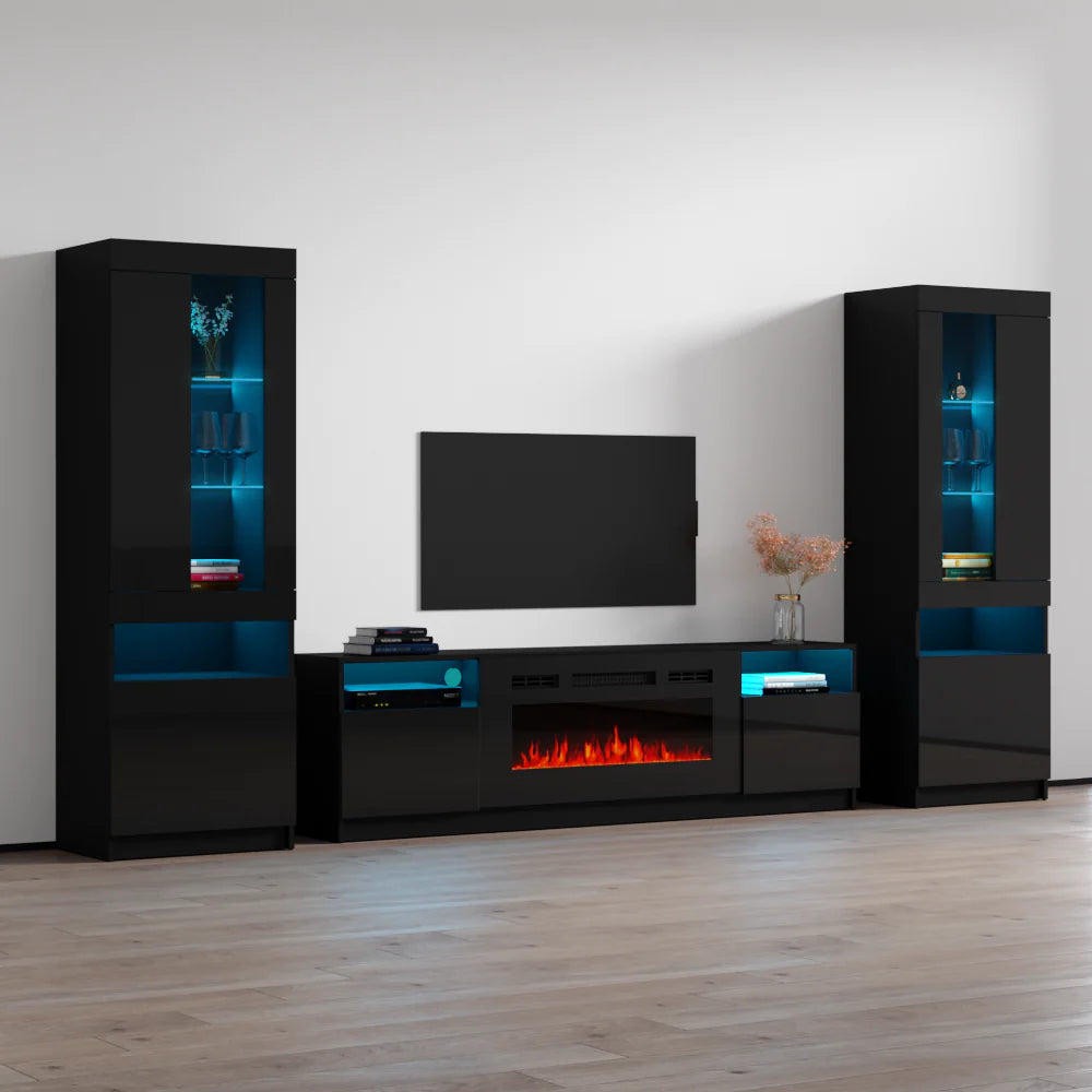 York 02 Electric Fireplace TV Stand, Modern Floating Media Console, Wall Mounted Entertainment Center
