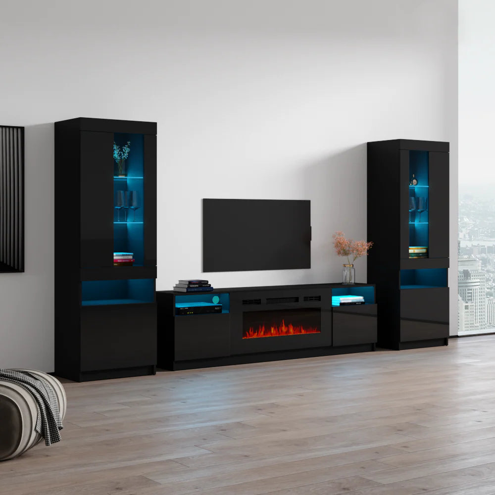 York 02 Electric Fireplace TV Stand, Modern Floating Media Console, Wall Mounted Entertainment Center