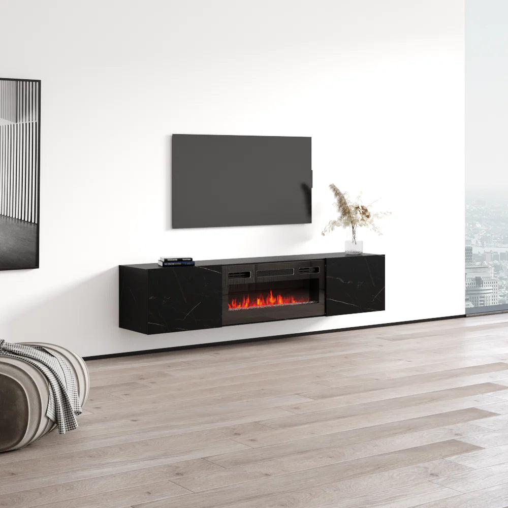 Baja BL-EF Wall-Mounted Floating Fireplace TV Stand Entertainment Center with Electric Fireplace