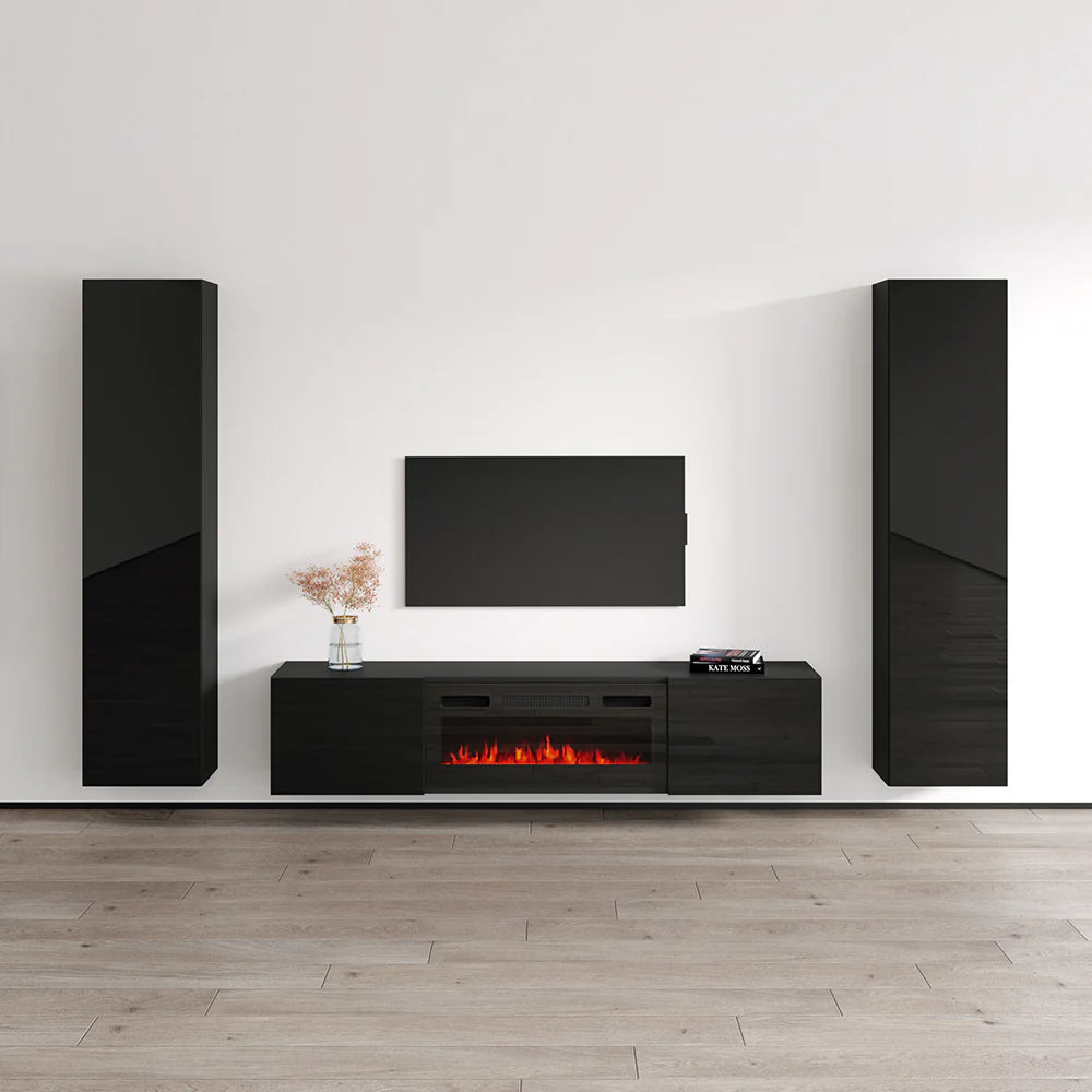 Cali BL-EF Floating Fireplace TV Stand Wall-Mounted Entertainment Center with Electric Fireplace