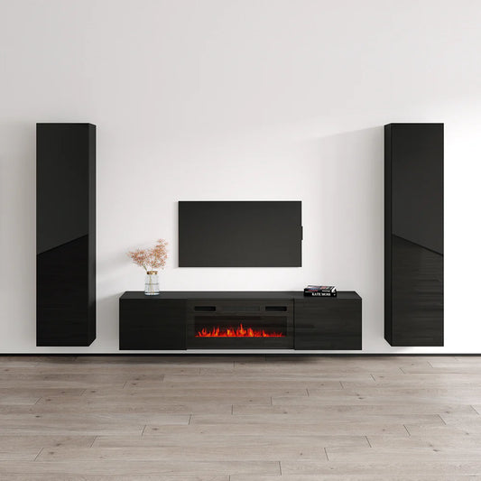 Cali BL-EF Floating Fireplace TV Stand Wall-Mounted Entertainment Center with Electric Fireplace