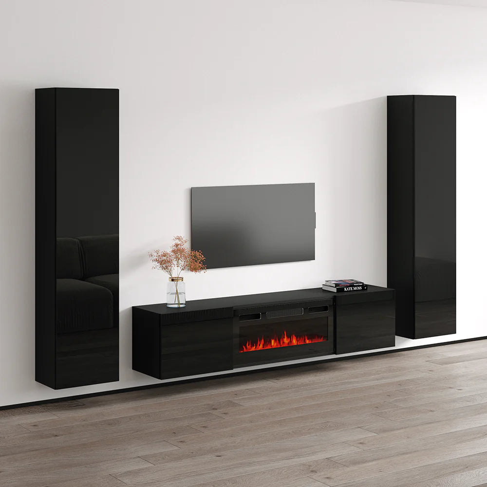 Cali BL-EF Floating Fireplace TV Stand Wall-Mounted Entertainment Center with Electric Fireplace