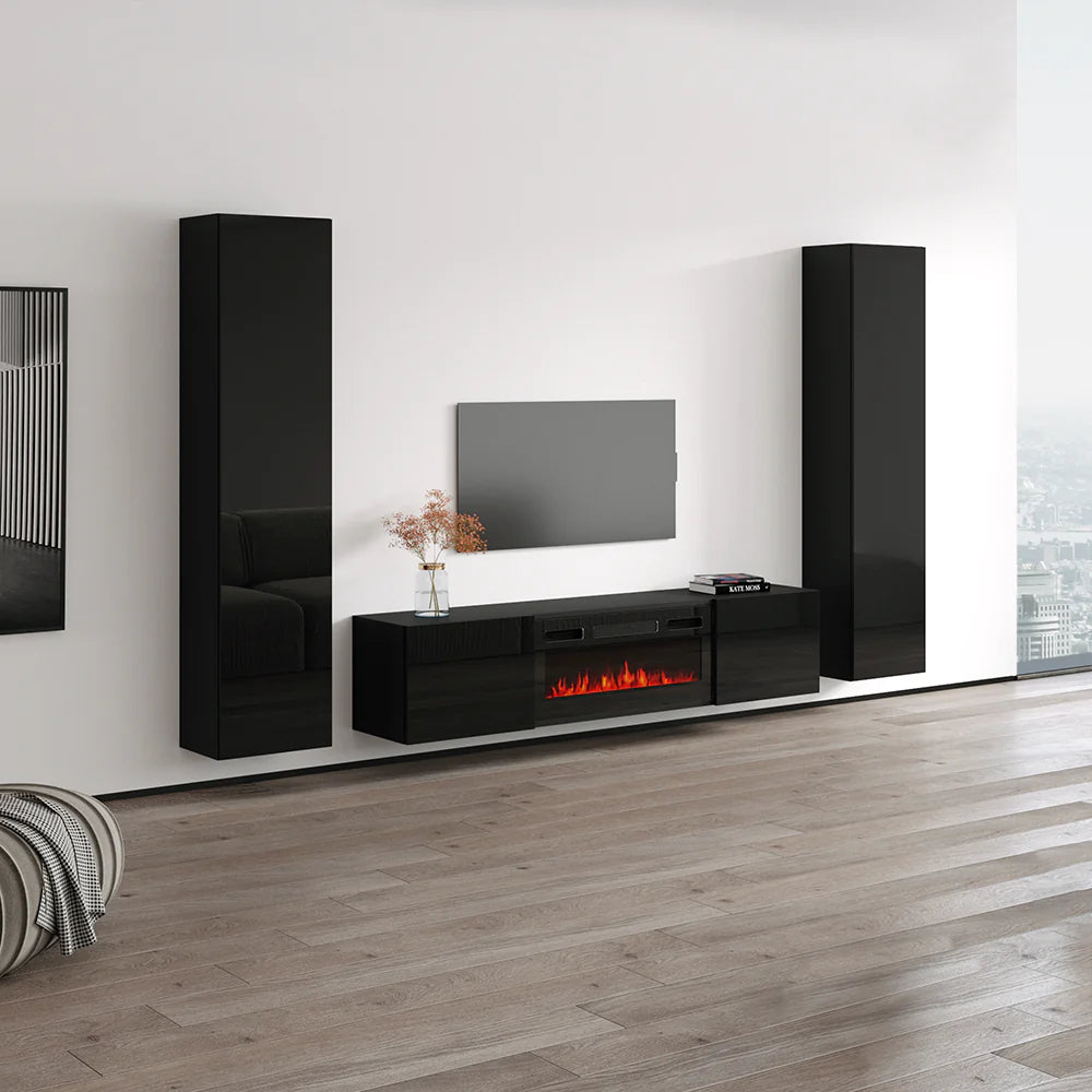 Cali BL-EF Floating Fireplace TV Stand Wall-Mounted Entertainment Center with Electric Fireplace