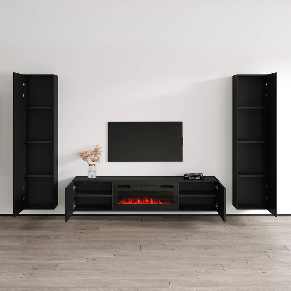 Cali BL-EF Floating Fireplace TV Stand Wall-Mounted Entertainment Center with Electric Fireplace