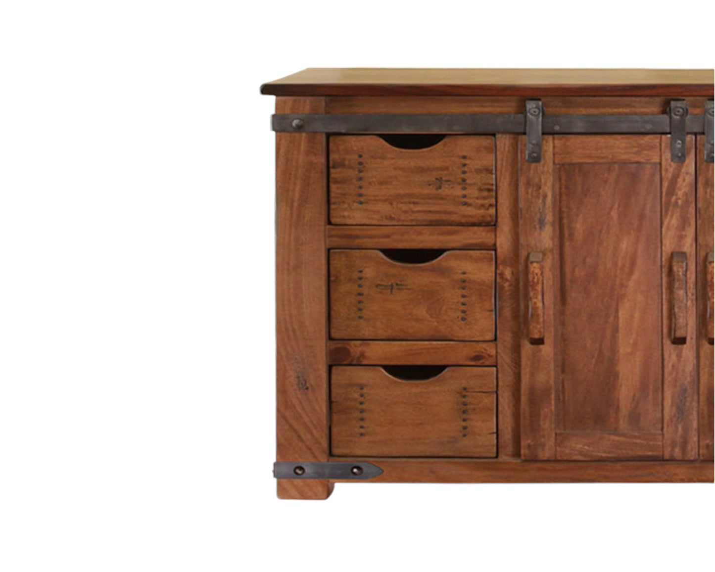 60" Brown Distressed Solid Wood TV Stand with Enclosed Storage Cabinets