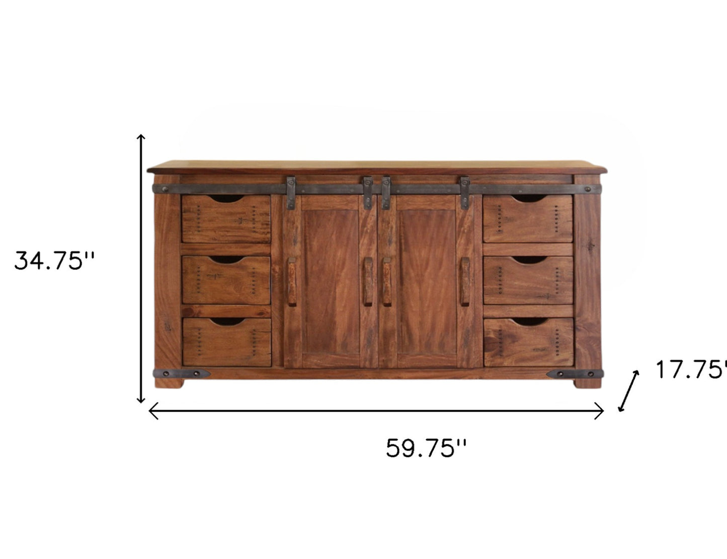 60" Brown Distressed Solid Wood TV Stand with Enclosed Storage Cabinets