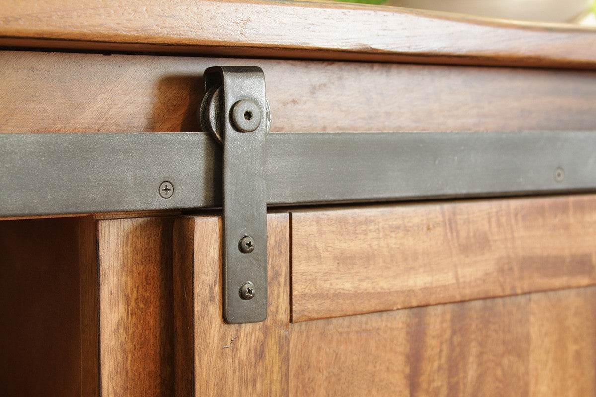 60" Brown Distressed Solid Wood TV Stand with Enclosed Storage Cabinets