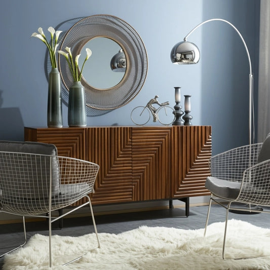 63" Geometric Mango Wood Storage Cabinet, Brown