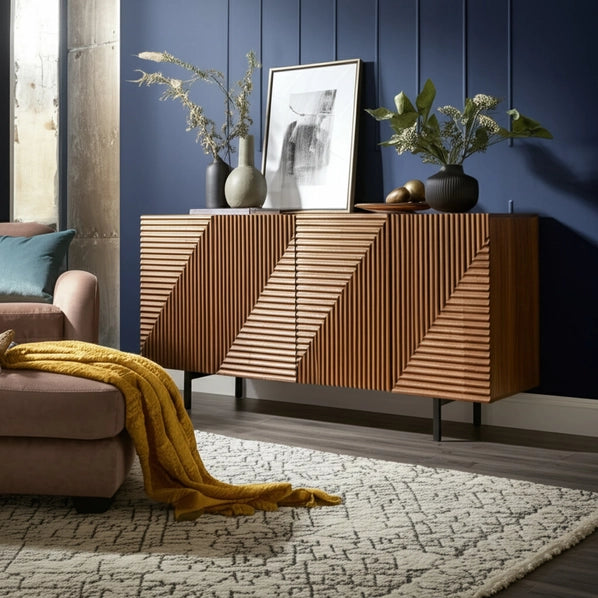 63" Geometric Mango Wood Storage Cabinet, Brown