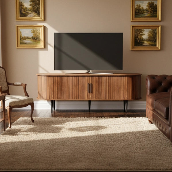 Modern TV Stand for 55 Inch TVs with Sliding Door, Living Room Entertainment Center