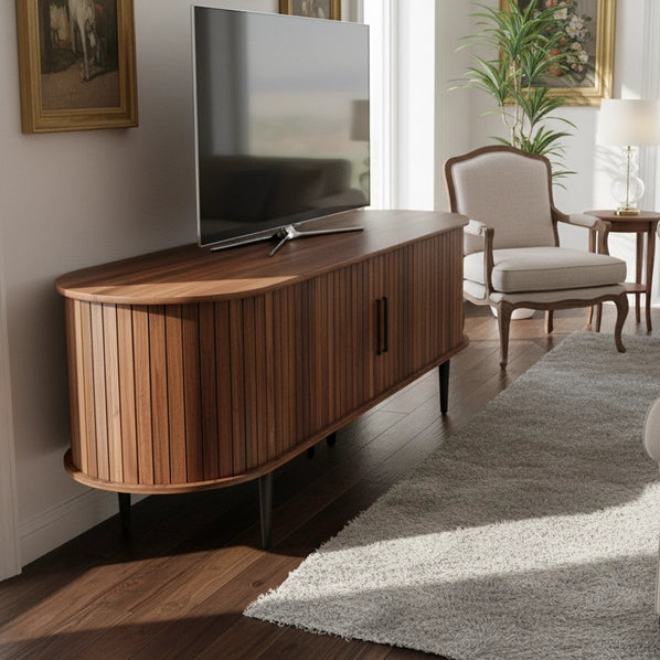Modern TV Stand for 55 Inch TVs with Sliding Door, Living Room Entertainment Center
