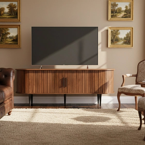 Modern TV Stand for 55 Inch TVs with Sliding Door, Living Room Entertainment Center