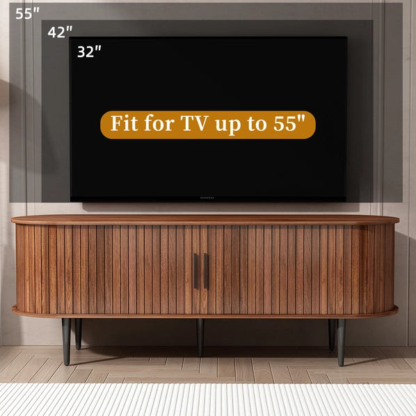 Modern TV Stand for 55 Inch TVs with Sliding Door, Living Room Entertainment Center