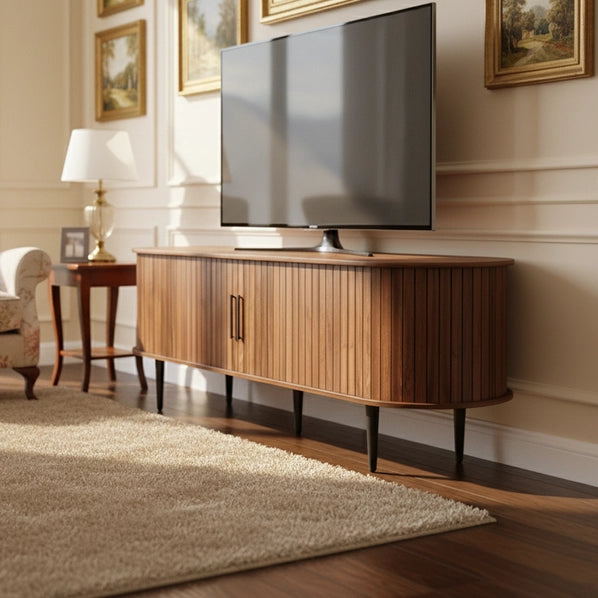 Modern TV Stand for 55 Inch TVs with Sliding Door, Living Room Entertainment Center