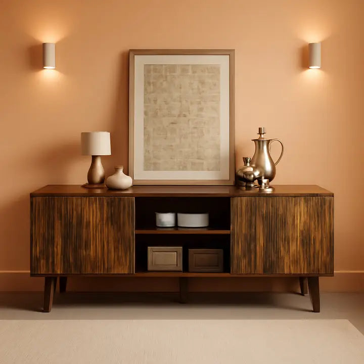 63" Brown Fluted TV Stand w/ Hidden Storage for Up to 70" TV