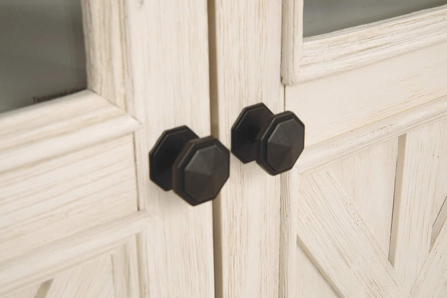 74" Two-Tone TV Stand – Weathered Oak & Antique White Entertainment Center with Storage Cabinets