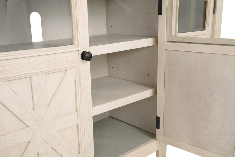 74" Two-Tone TV Stand – Weathered Oak & Antique White Entertainment Center with Storage Cabinets